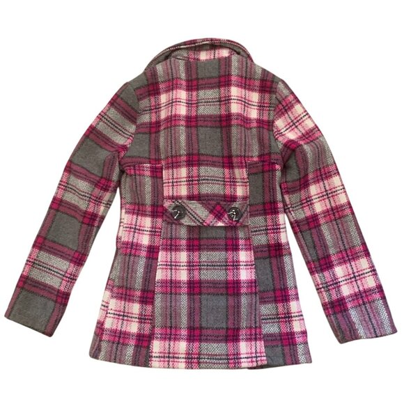 RUE 21 PINK/GRAY PLAID WOOL BLEND PEA COAT SMALL - Picture 2 of 9